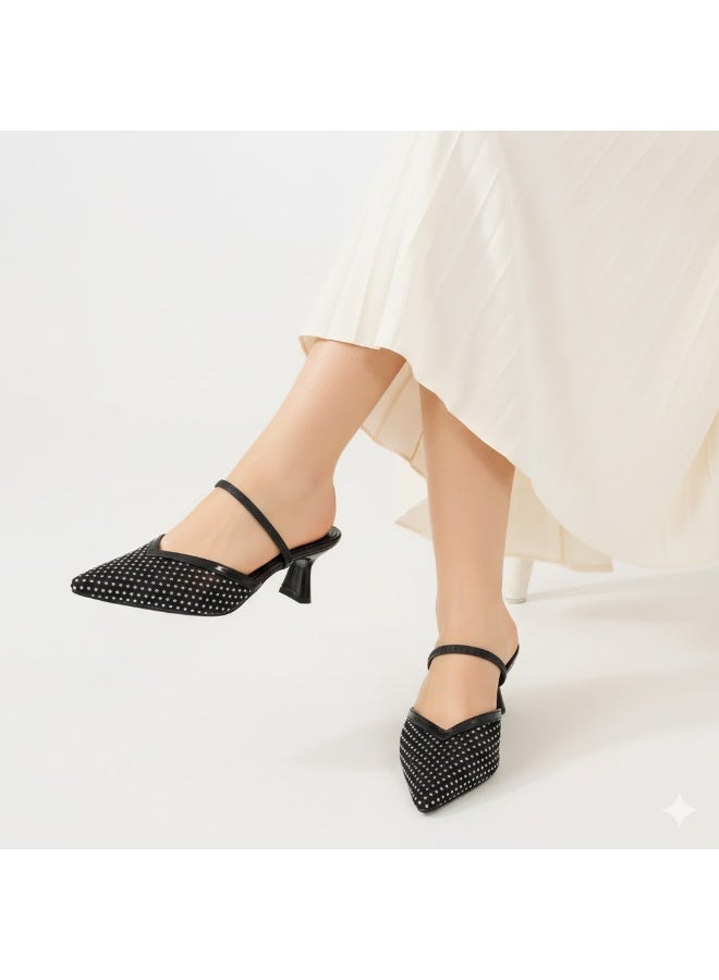 لايف ستيلاش  أحذية بكعب متوسط من القماش مع مرونة F-603 - أسود - Image 1